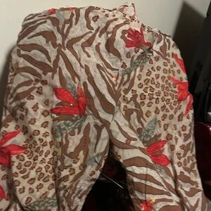 Animal Print pants with Red Floral Accents